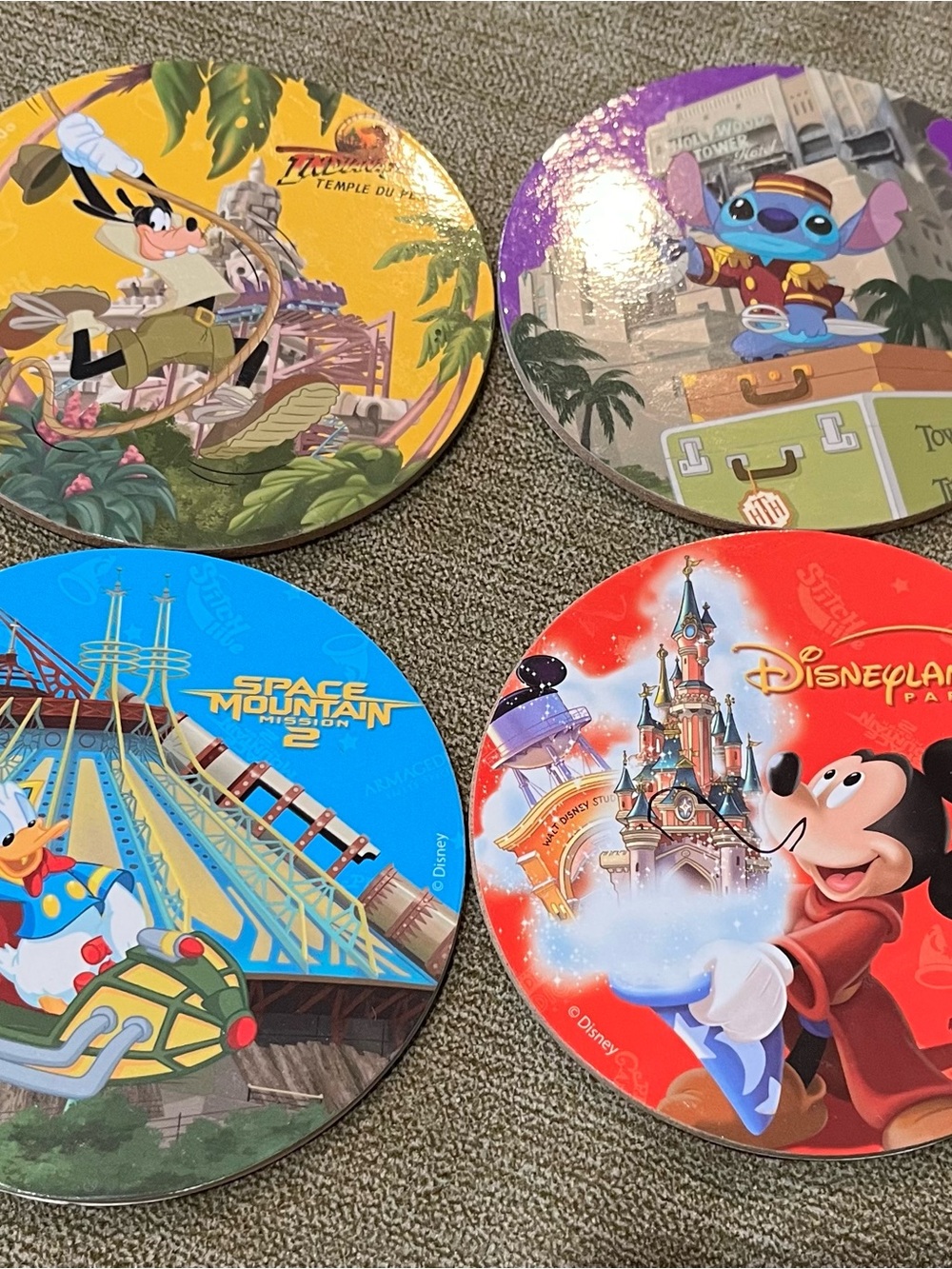 Disney Paris Character Coaster Set in Red Blue Yellow Purple Green